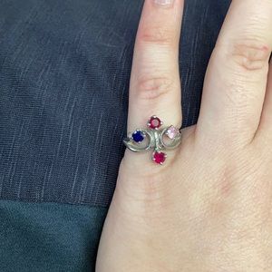 Antique Silver/Red/Blue/Pink Stone “Mothers Ring”